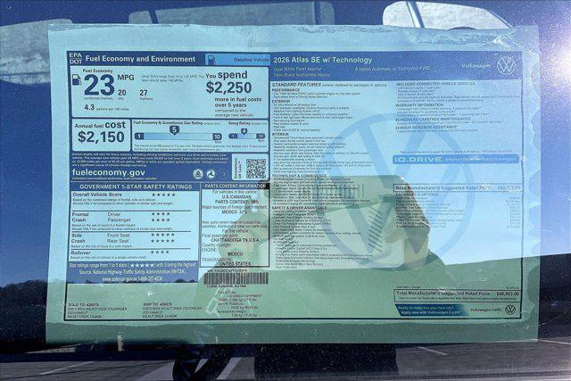 new 2026 Volkswagen Atlas car, priced at $48,923