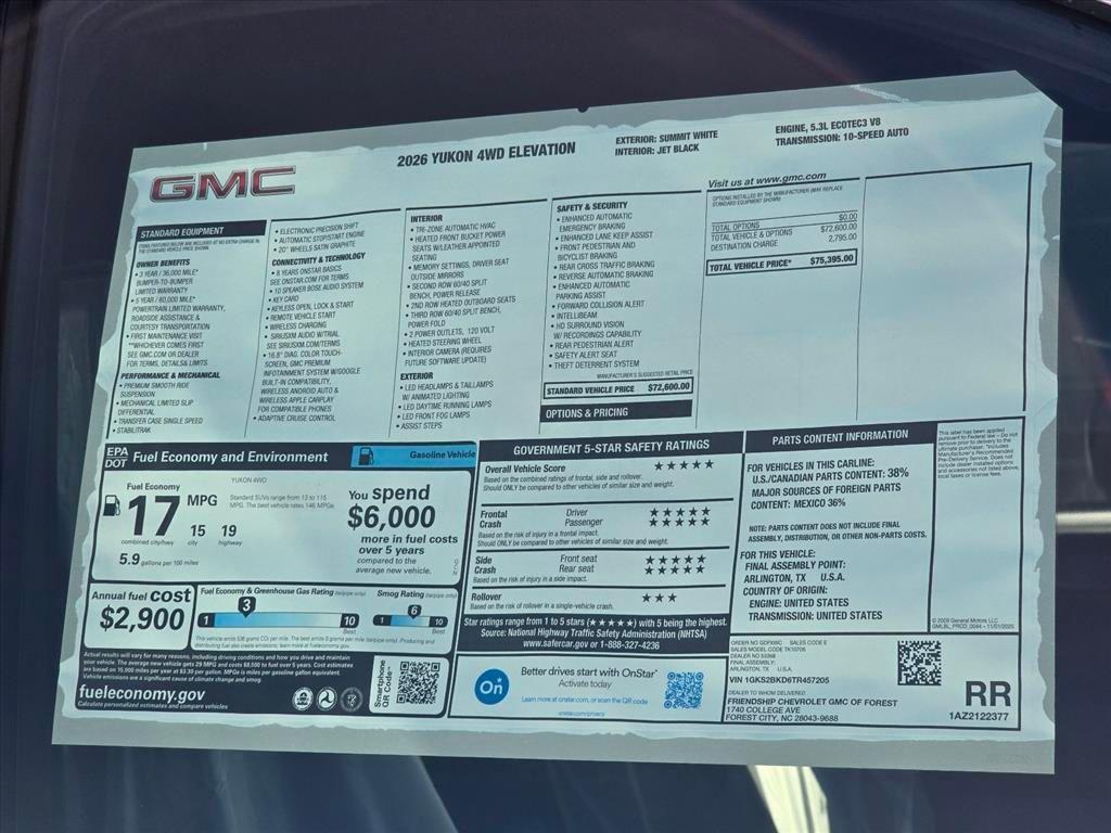 new 2026 GMC Yukon car, priced at $73,133