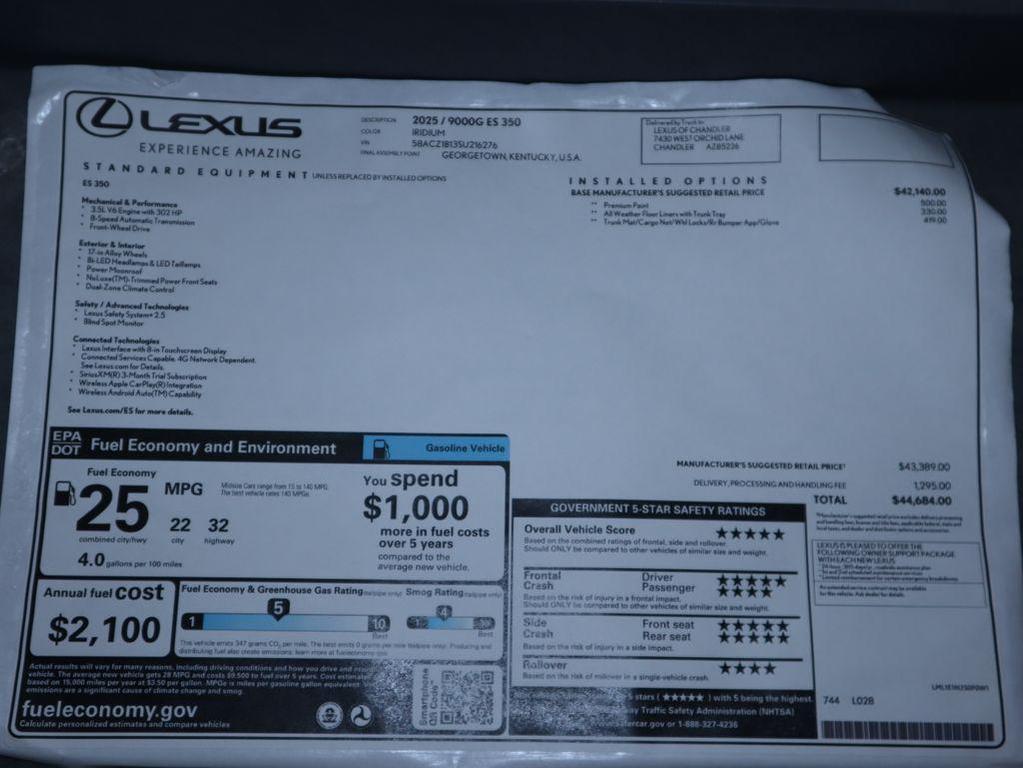 new 2025 Lexus ES 350 car, priced at $44,684