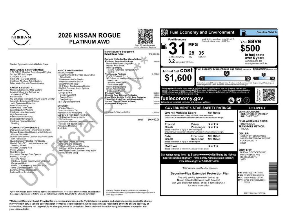 new 2026 Nissan Rogue car, priced at $39,523
