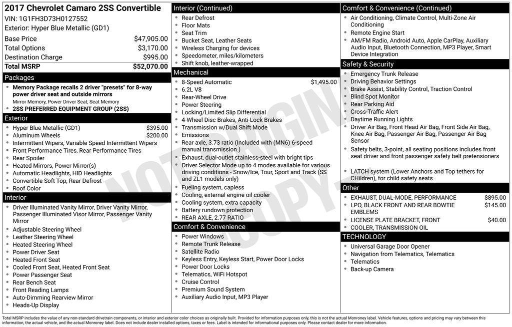 used 2017 Chevrolet Camaro car, priced at $30,999