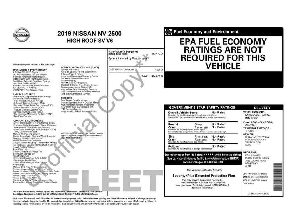 used 2019 Nissan NV Cargo NV2500 HD car, priced at $16,499