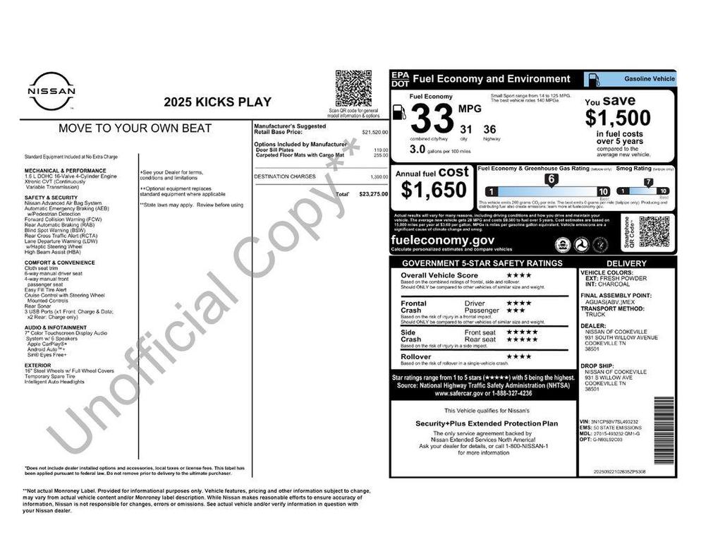 new 2025 Nissan Kicks car, priced at $19,215