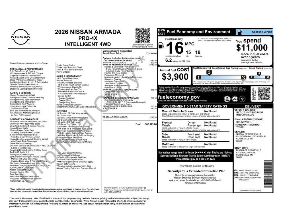 new 2026 Nissan Armada car, priced at $76,930