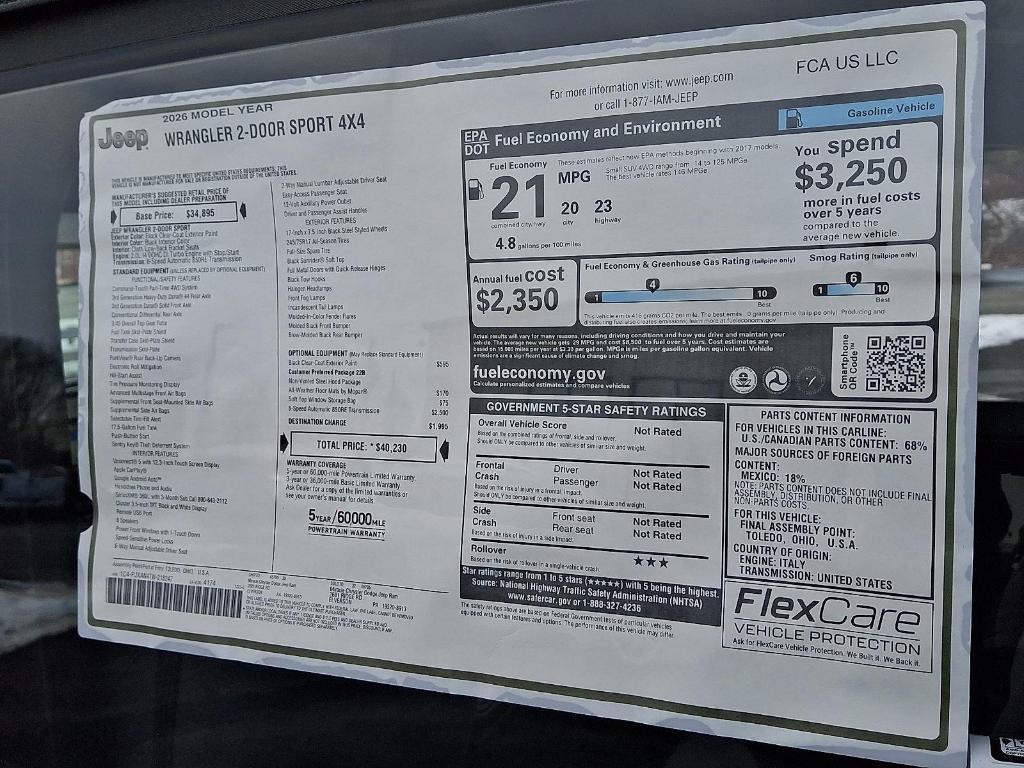 new 2026 Jeep Wrangler car, priced at $39,486