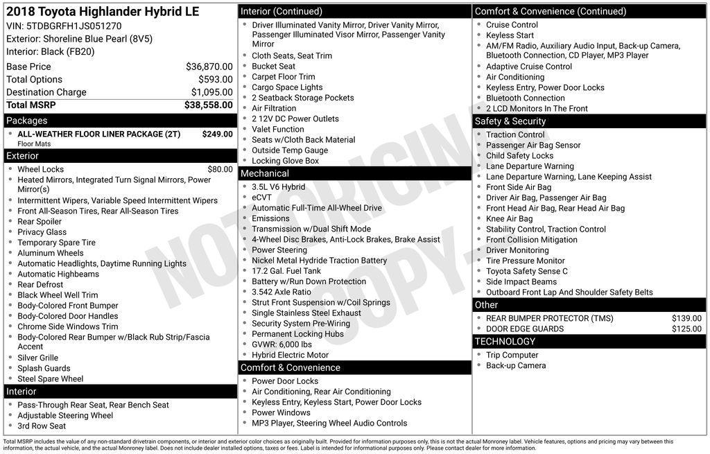 used 2018 Toyota Highlander Hybrid car, priced at $23,404