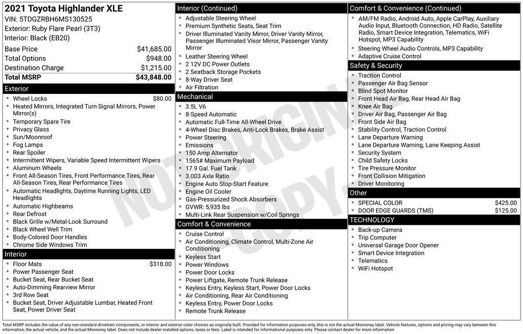 used 2021 Toyota Highlander car, priced at $30,248