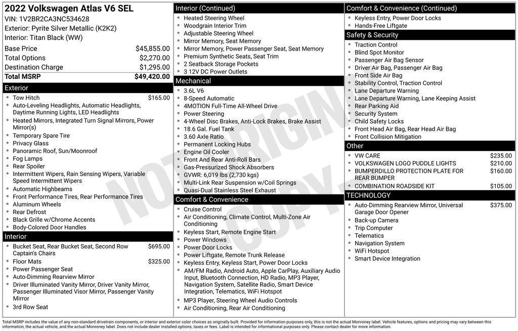 used 2022 Volkswagen Atlas car, priced at $26,988