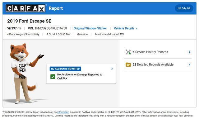 used 2019 Ford Escape car, priced at $13,480