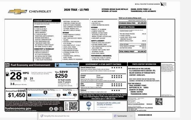 used 2020 Chevrolet Trax car, priced at $10,000