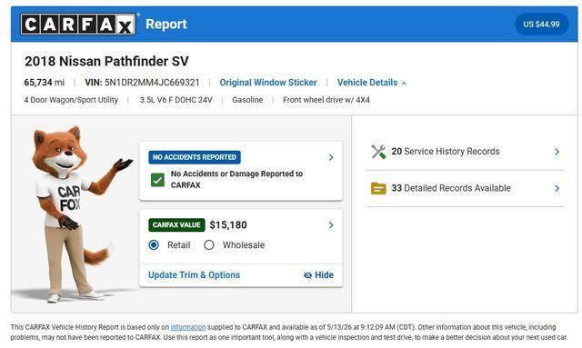 used 2018 Nissan Pathfinder car, priced at $14,780