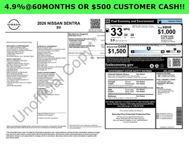 new 2026 Nissan Sentra car, priced at $25,370