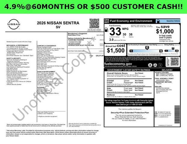 new 2026 Nissan Sentra car, priced at $25,275