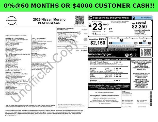 new 2026 Nissan Murano car, priced at $46,338