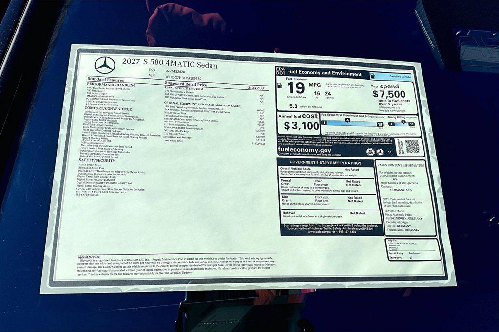 new 2027 Mercedes-Benz S-Class car, priced at $157,560