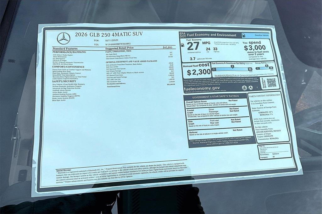 new 2026 Mercedes-Benz GLB 250 car, priced at $52,345