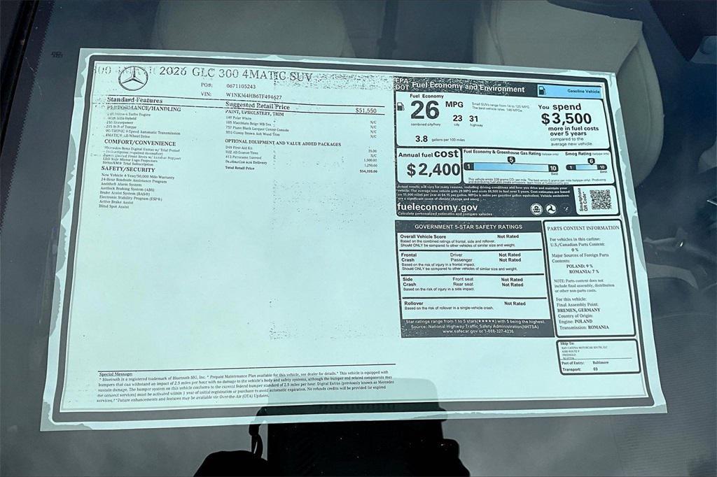 new 2026 Mercedes-Benz GLC 300 car, priced at $54,335