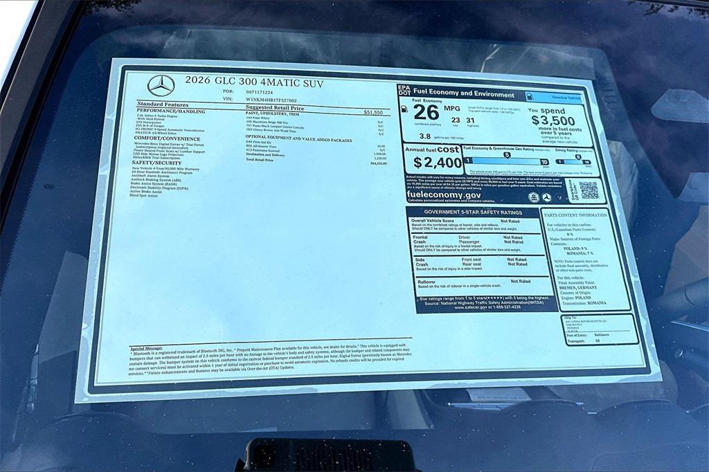 new 2026 Mercedes-Benz GLC 300 car, priced at $54,335