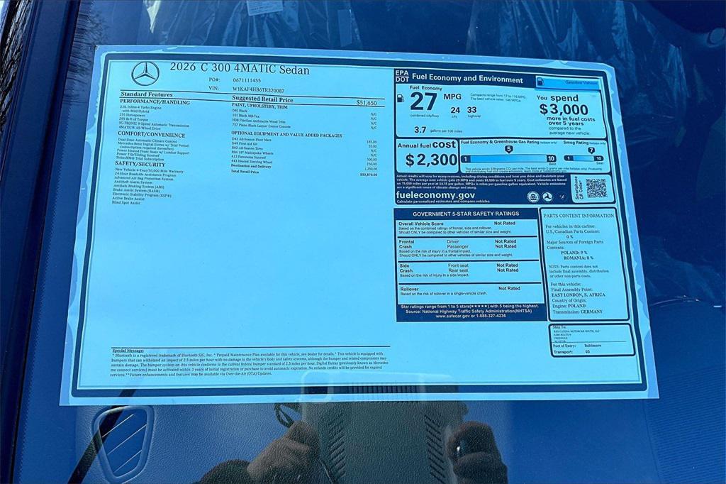 new 2026 Mercedes-Benz C-Class car, priced at $53,870