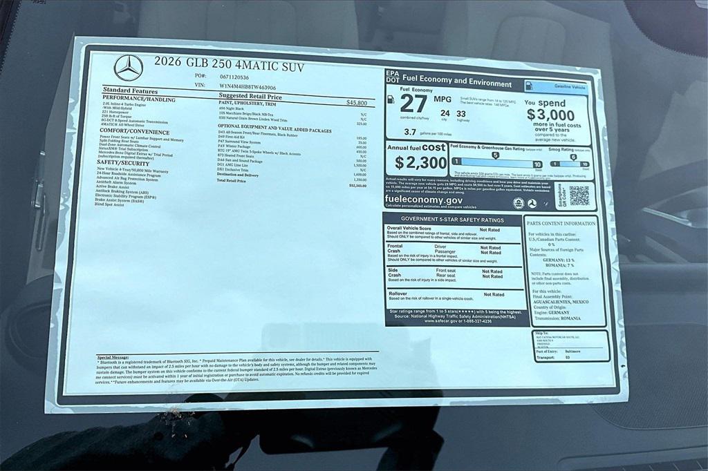 new 2026 Mercedes-Benz GLB 250 car, priced at $52,345