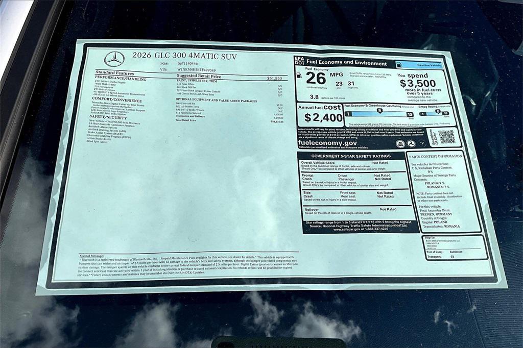 new 2026 Mercedes-Benz GLC 300 car, priced at $54,335