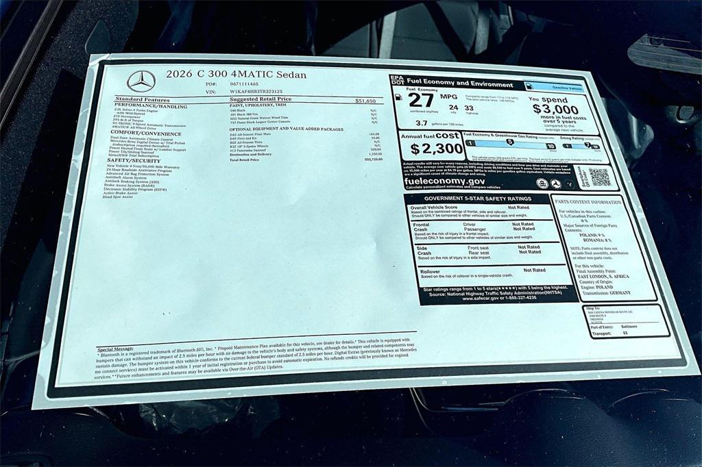 new 2026 Mercedes-Benz C-Class car, priced at $53,720
