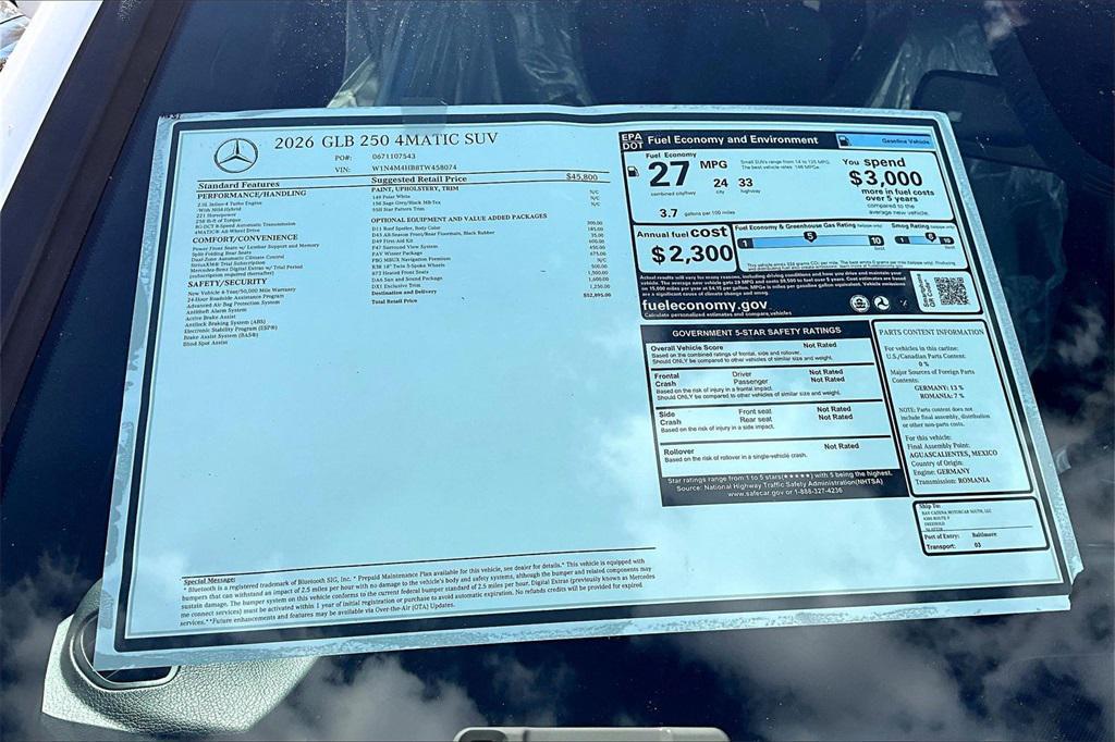 new 2026 Mercedes-Benz GLB 250 car, priced at $52,895