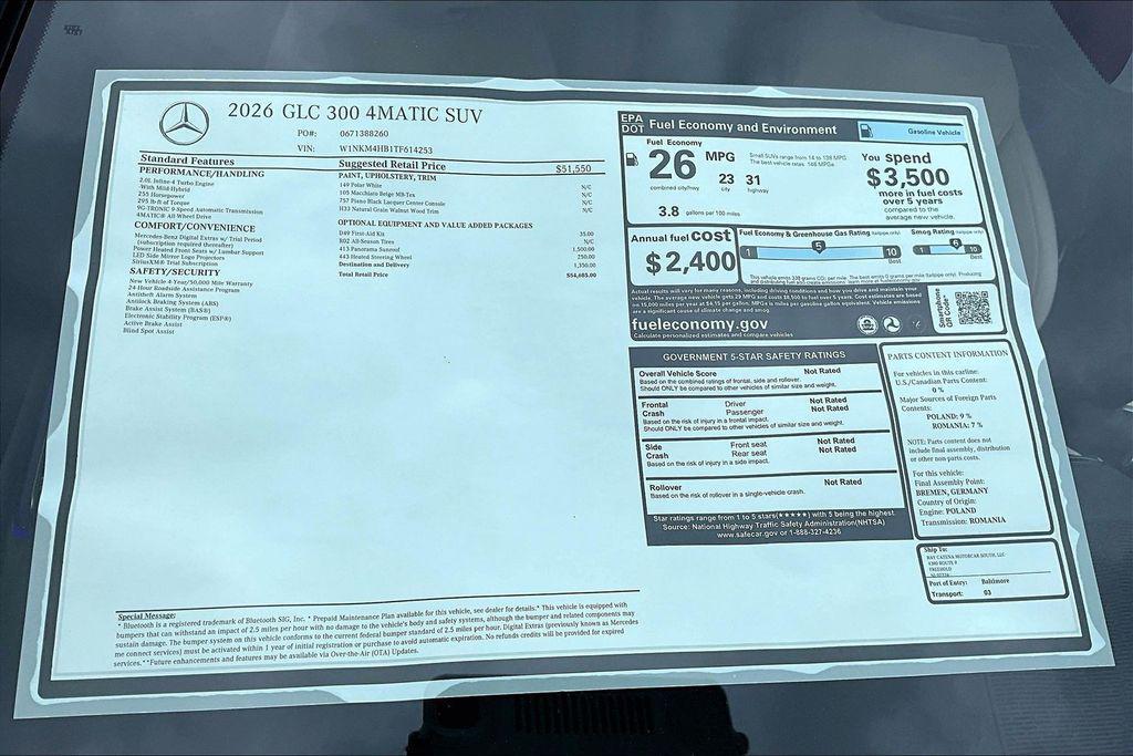 new 2026 Mercedes-Benz GLC 300 car, priced at $54,685