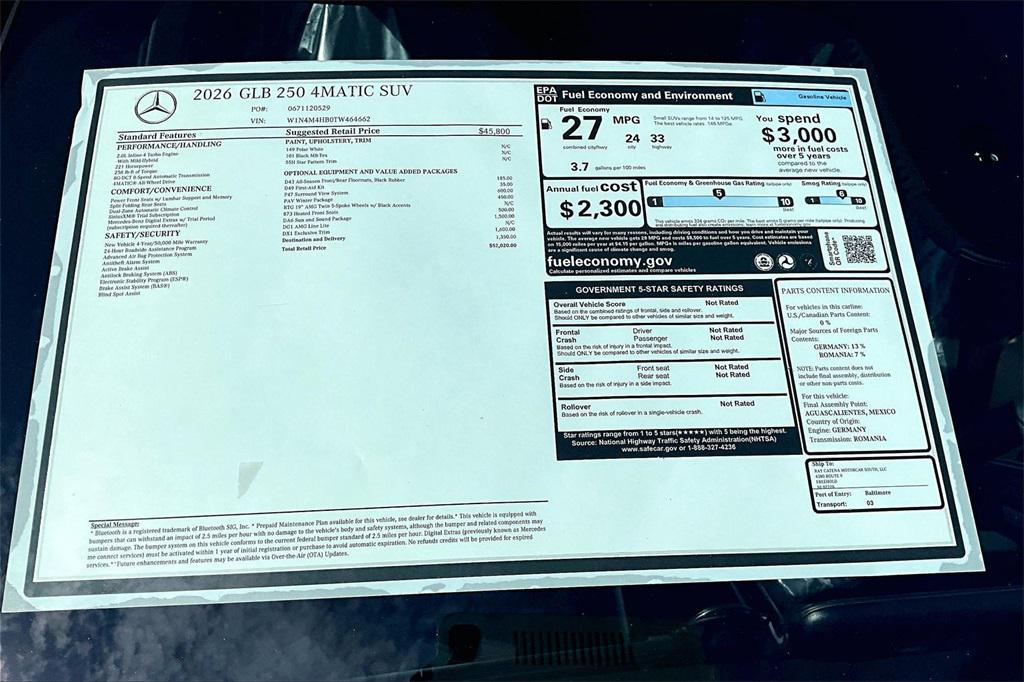 new 2026 Mercedes-Benz GLB 250 car, priced at $52,020