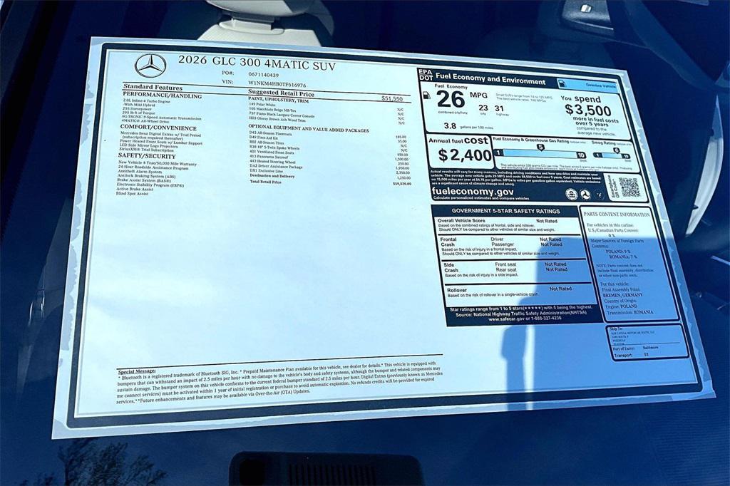 new 2026 Mercedes-Benz GLC 300 car, priced at $59,520