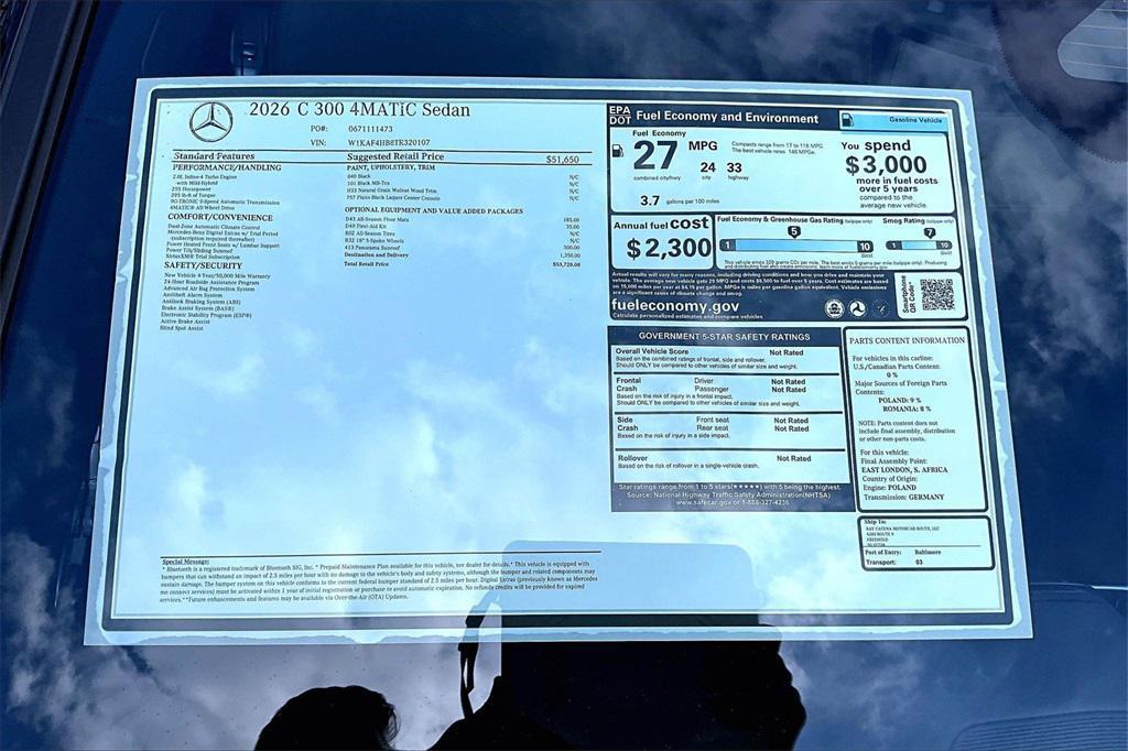 new 2026 Mercedes-Benz C-Class car, priced at $53,720
