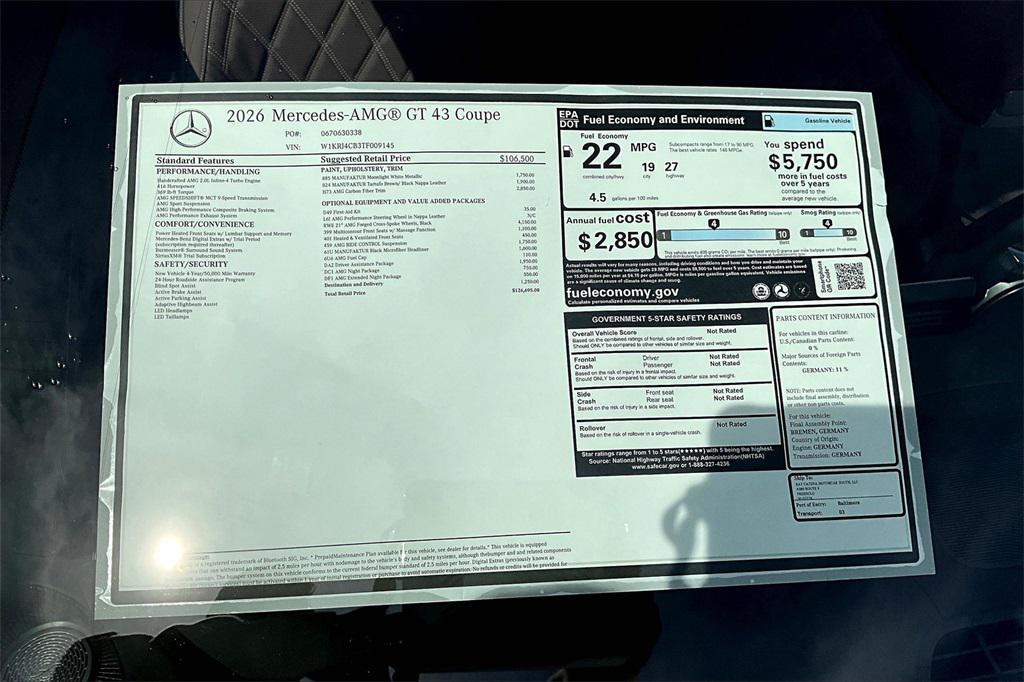 new 2026 Mercedes-Benz AMG GT 43 car, priced at $126,695