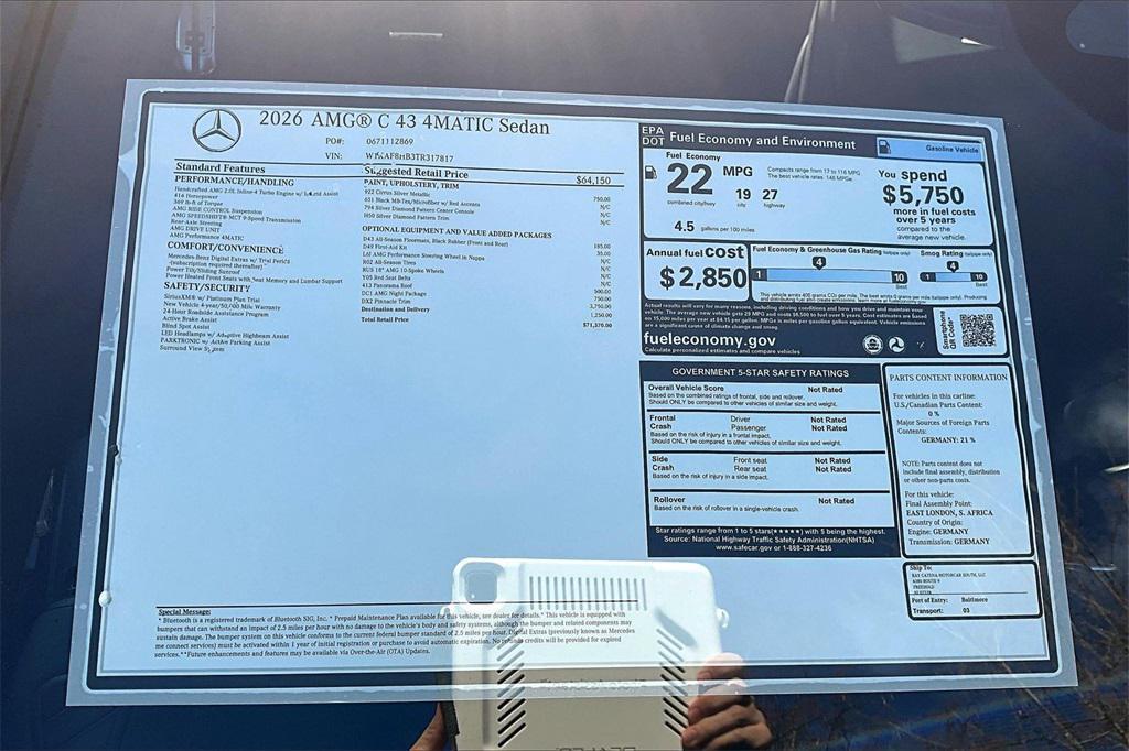 new 2026 Mercedes-Benz AMG C 43 car, priced at $71,370