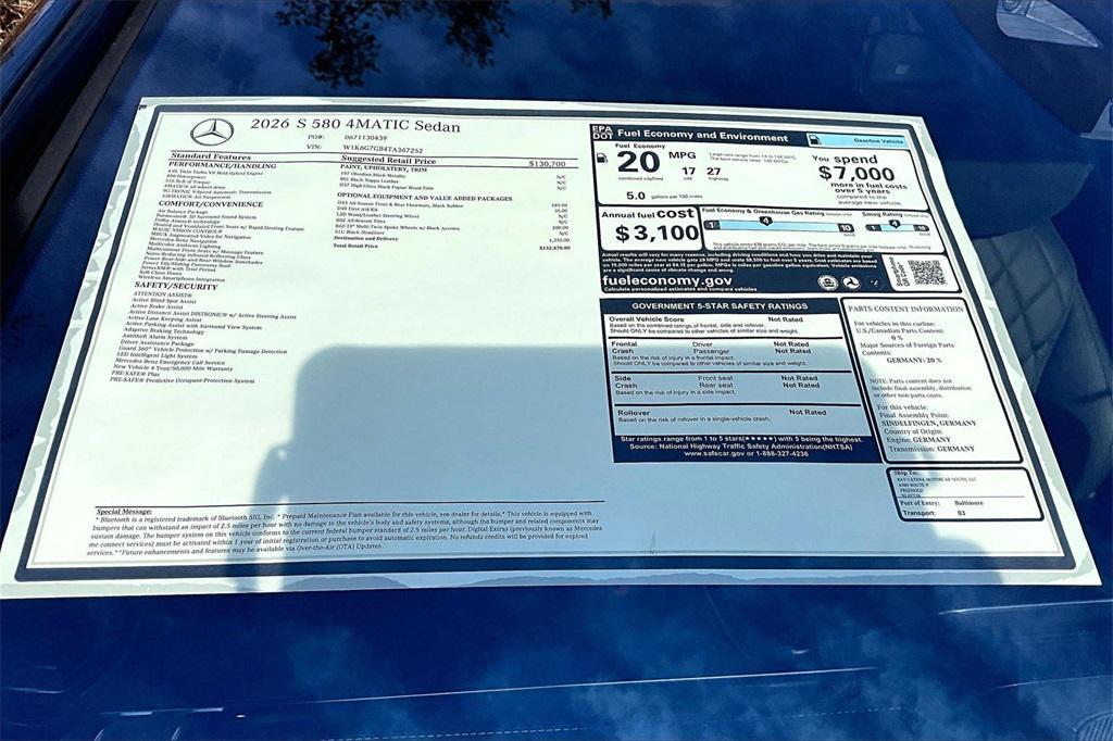 new 2026 Mercedes-Benz S-Class car, priced at $132,470