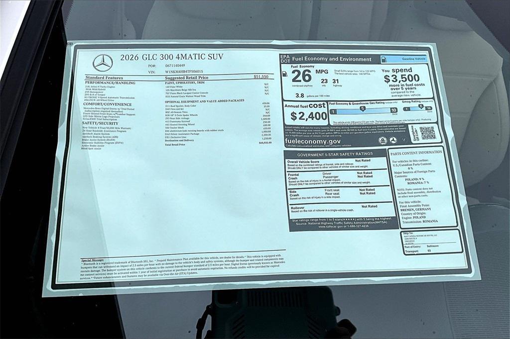 new 2026 Mercedes-Benz GLC 300 car, priced at $60,935