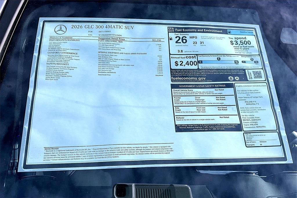 new 2026 Mercedes-Benz GLC 300 car, priced at $64,350