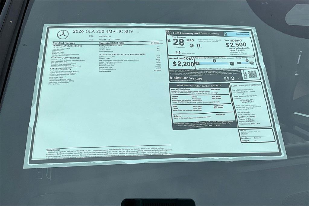 new 2026 Mercedes-Benz GLA 250 car, priced at $47,785