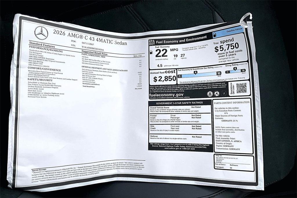 new 2026 Mercedes-Benz AMG C 43 car, priced at $66,120