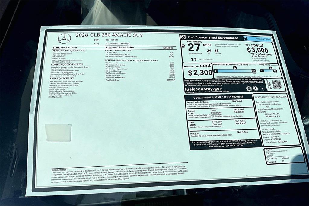 new 2026 Mercedes-Benz GLB 250 car, priced at $52,060