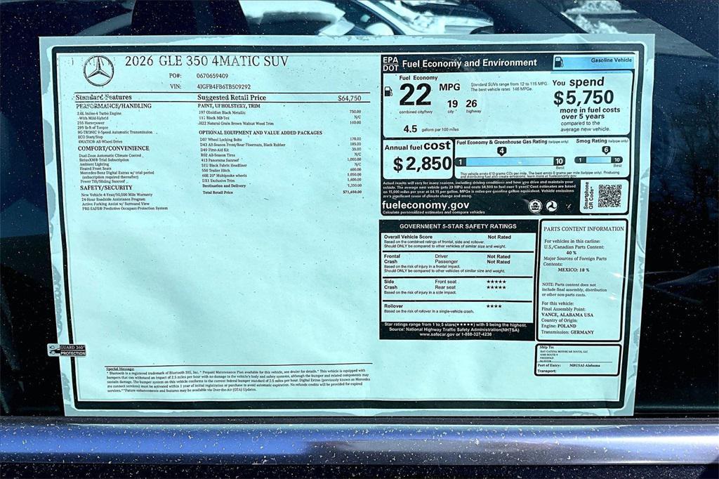 new 2026 Mercedes-Benz GLE 350 car, priced at $71,650