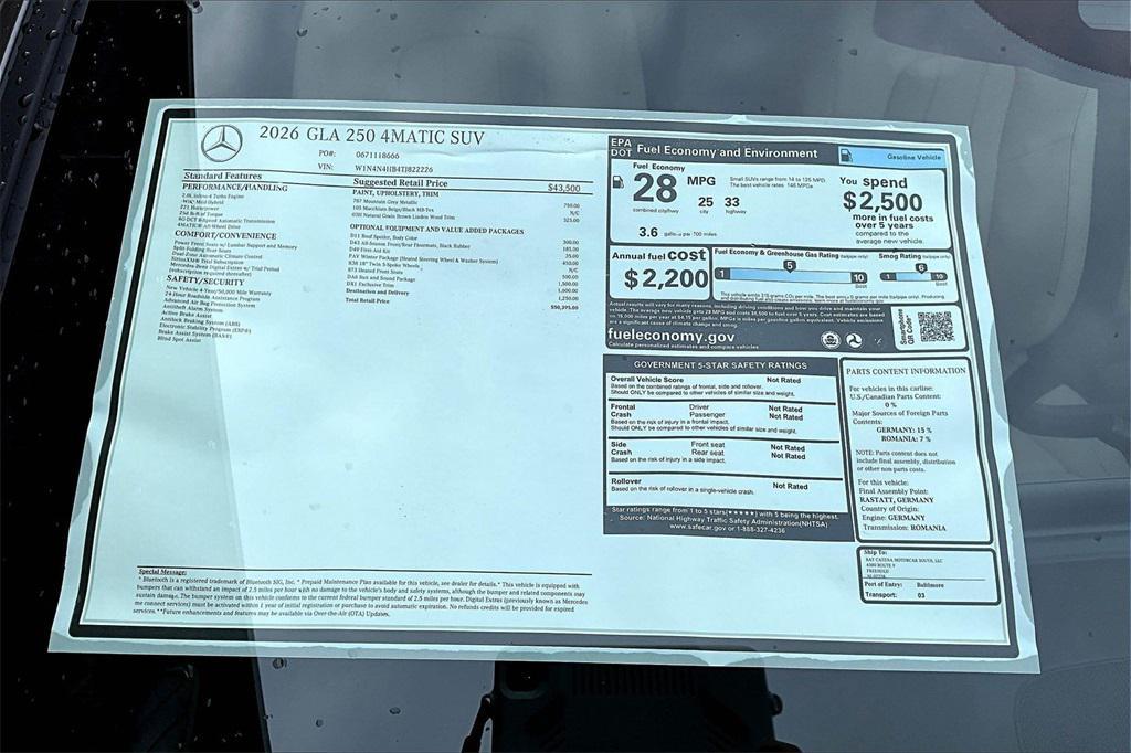 new 2026 Mercedes-Benz GLA 250 car, priced at $50,395