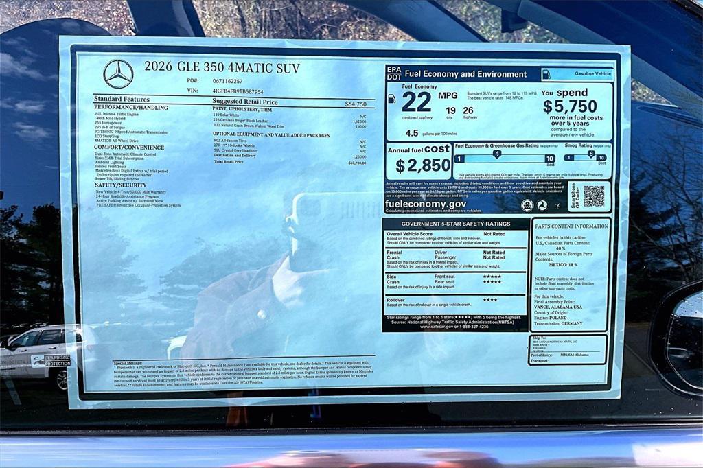 new 2026 Mercedes-Benz GLE 350 car, priced at $67,780
