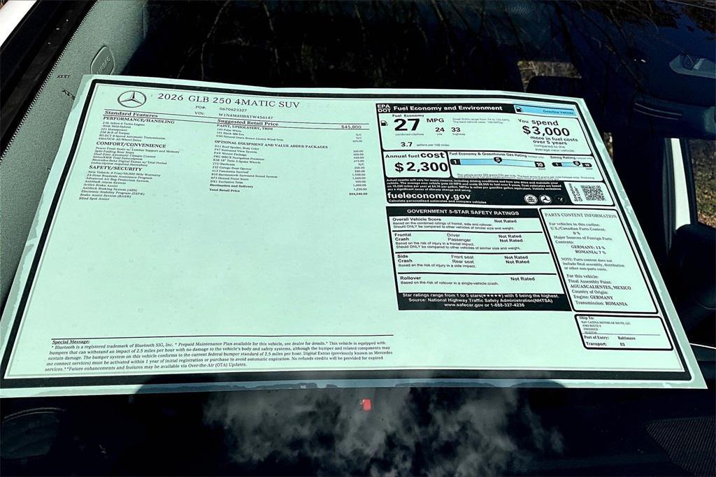 new 2026 Mercedes-Benz GLB 250 car, priced at $54,540