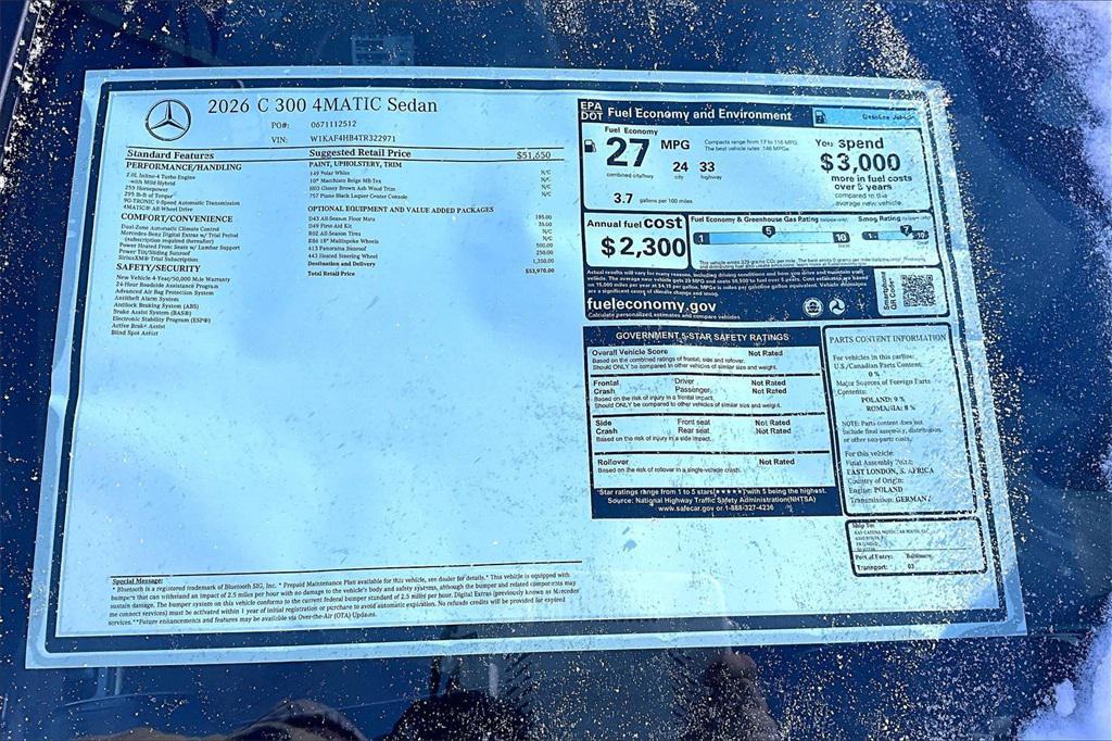 new 2026 Mercedes-Benz C-Class car, priced at $53,970