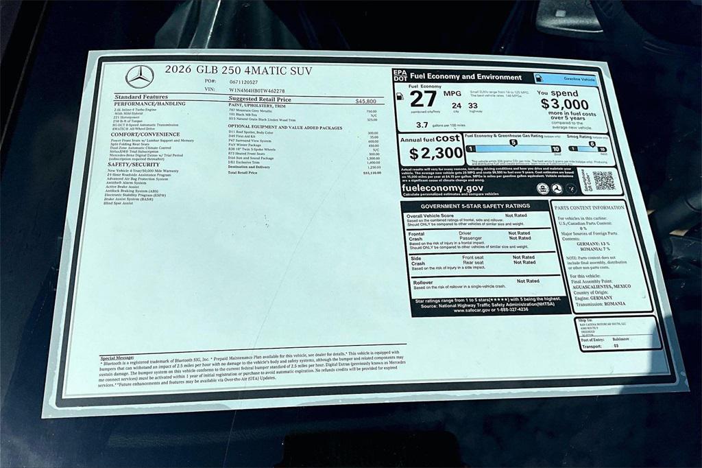 new 2026 Mercedes-Benz GLB 250 car, priced at $53,110