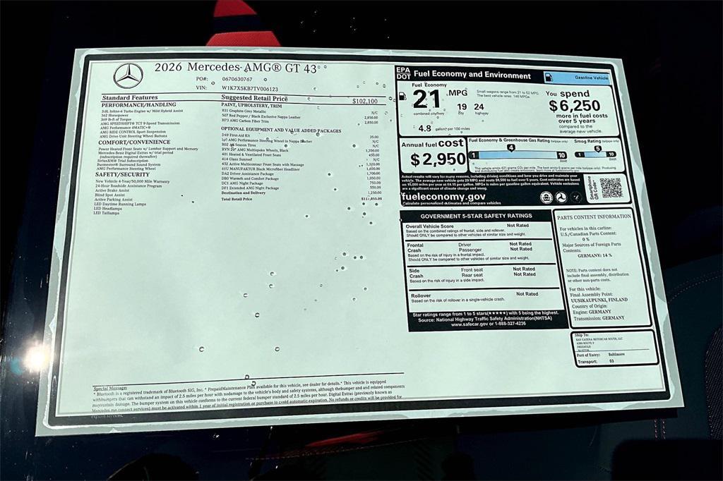 new 2026 Mercedes-Benz AMG GT 43 car, priced at $117,855