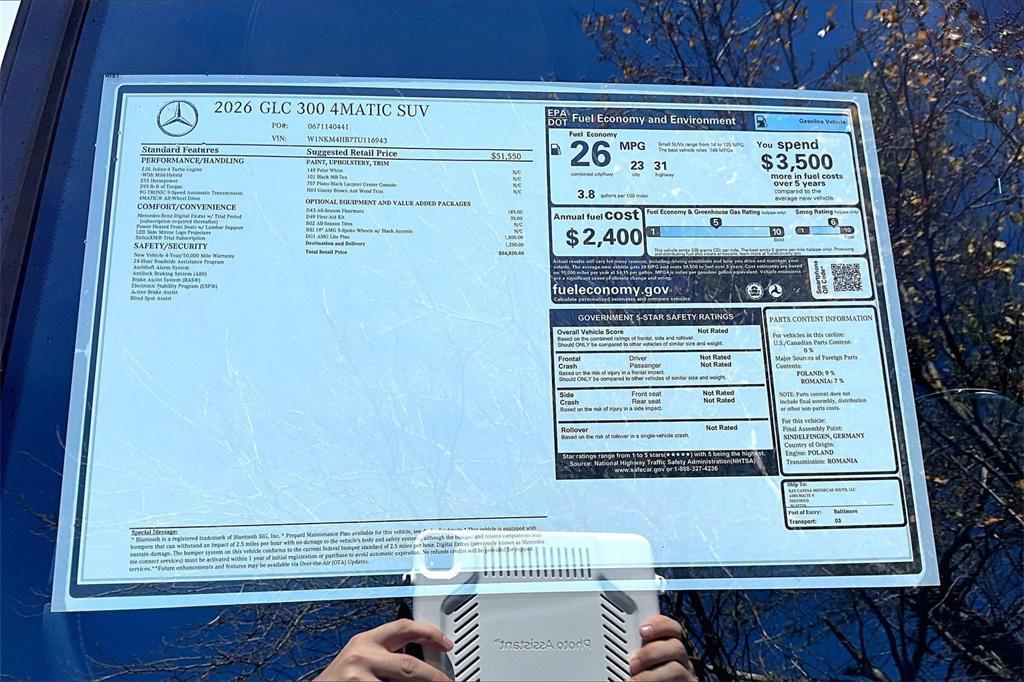 new 2026 Mercedes-Benz GLC 300 car, priced at $54,620