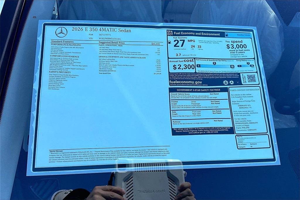 new 2026 Mercedes-Benz E-Class car, priced at $71,870