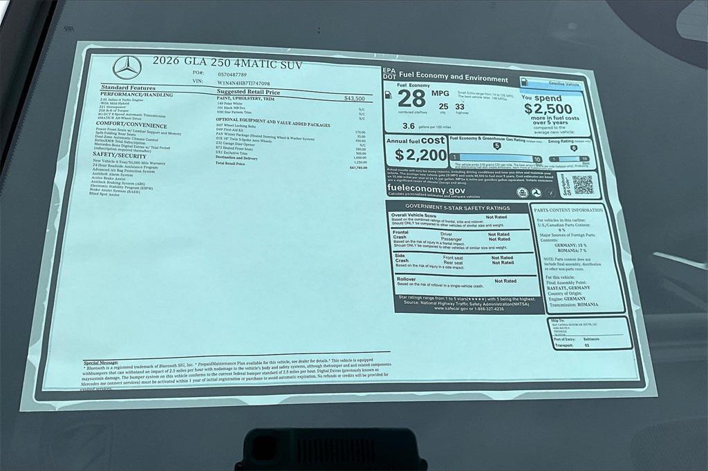 new 2026 Mercedes-Benz GLA 250 car, priced at $47,785