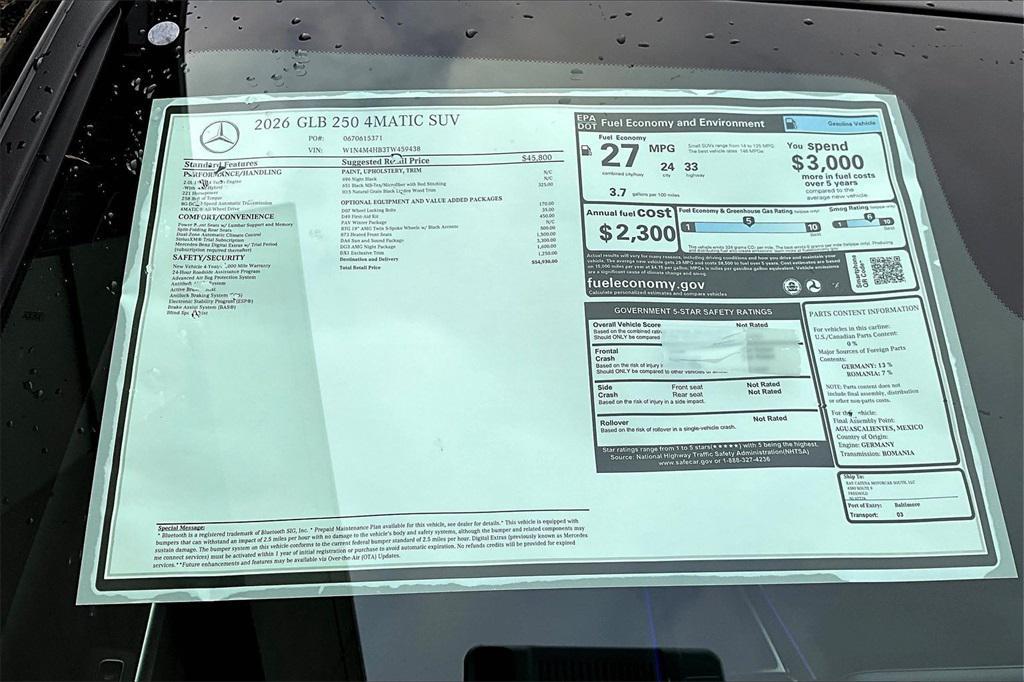 new 2026 Mercedes-Benz GLB 250 car, priced at $54,930
